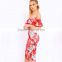 Best sell women clothing off the shoulder floral bodycon midi dresses