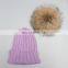 Natural Fur Pompom Hat For Man And Women And Children With Raccoon Ball