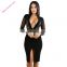 Black V-Neck Patchwork Sheer Pinstripe Full Sleeve Mesh Midi Bodycon Dresses