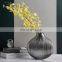 Simple Flat Round Silver Plated Small Mouth Vertical Striped Glass Ornaments Can Store Water Home Decoration Vase