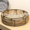 K&B wholesale high quality round wood rattan iron frame ottoman tray with handles