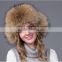 Rassian Style Women Fox Fur Hat Navy Fur Hat Winter Fur Hat with pompoms