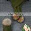 wholesale Olive green cashmere rib knit scarf with raccoon fur pompoms