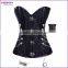 Wholesale S,M,L,XL,XXL Black Long Length Front Zip and Back Tie Full Body Corsets For Women