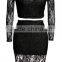 Light Blue Big Lips Print Long Sleeve Silk Dress New Ladies Dress