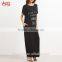 Black Graphic Print Maxi Tee Dress With Side Pocket Fashion Boho Vintage Maxi Long Dress HSd7071