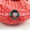 Myfur Cute Peach Color Warm Ribbed Knitting Hat with Natural Raccoon Fur Ball