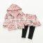 Spring casual style full flower printing cotton girls clothing sets
