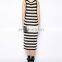 CHEFON Jersey black and white striped maxi dress