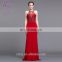 2017 New Arrival Design Floor Length Jursey Elastic Strap Beaded Red Prom Dress