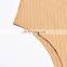 Elegant Women ribbed cotton knitted fabric long sleeve wide round neck bodysuits dress for Lady