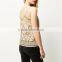 Beige sexy elegant embellished beaded linen cami sleevelss tank tops