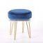 Wholesale Fashion Blue Velvet Fabric Foam Round Pouffe Metal Iron Legs Footstool stool ottoman For Hotel And Living Room