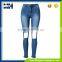 Popular in Euramerica fringed waist Slim leg opening hole stretch feet jeans trousers