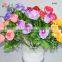7 heads artificial mini silk rose with fake glitter dewdrop