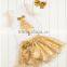 2016 wholesale and factory price golden childhood tutu set with golden headband and pleated the flowers for baby gilrs