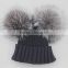 Myfur Female Warm Genuine Fur Bobble Beanie Real Fur Pom Pom Fox Knitted Beanie Hat Warm Winter Cap