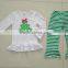 Christmas trees embroidery stripe ruffle handmade kids clothes sets