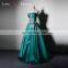 LSQ313 strapless lace up appliques patterns green satin sexy revealing emerald green evening dresses