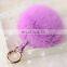 Rabbit fur pom pom keychain with leather strap