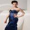 Custom Made Elegant Deep Blue Sweetheart Sleeveless Floor Length Beaded Ruched Mother Of The Bride Dress
