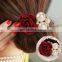 Women Fashion Style Big Rose Flower Pearl Rhinestone Hair Bands Elastic Hair Rope Ring Hair Accessories