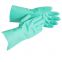 Long Cuff Oil and Chemical Resistant Household Green Flock Line Nitriled Rubber Gloves For Washing Dishes
