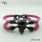 Viya Custom Luxury Leather Bracelet Python Skin Bracelet with Stainless Steel Skull Double Diamond Eyes