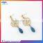 Fashion blue rhinestone drop earrings with gold hollow charm for women wholesale
