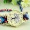 Ladies handmade braid knit bracelet wristwatches band tree of life friendship watch