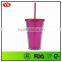 LFGB, FDA certification 16 oz Plastic diamond coffee tumbler with straight straw