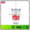 Bpa Free double wall clear plastic tumblers with straw 16 oz