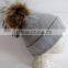 Fold up blank wholesale custom winter cashmere hat with fur pom