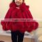 Winter elegant kids women's real fox fur trim with cashmere cape