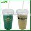 double wall drinking coffee plastic cup with straw
