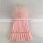 Myfur Baby Pink Removable Real Dyed Raccoon Fur Pom Poms Crochet Hat