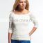 2016 Guangzhou Shandao Hot Selling New Arrivals Summer Casual Fat Women 3/4 Sleeve White Boat Neck Slim Lace Plus Size Top