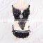 Aidocrystal handmade sexy club dance rave custom stylish black feather crystal party wear lace bra set for ladies