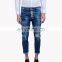 Glam head jeans distressed worn-out look ripped tight bottom denim pants your own brand jeans manufacturer