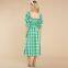 Summer Slim One-neck Off-the-shoulder Plaid Print Beach Dress