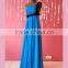 Ruffled lace polyester satin blue prom dress