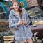 2016 New Women's Real Rex Rabbit Fur Coat With Fox Fur Hood Trim Patches Mink Fur outwear