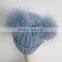 Myfur Baby Blue Wool Crochet Knitted Hats with Double Removable Raccoon Fur Balls