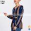 Latest fashion blouse tops women v neck striped blouse women