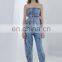 TWOTWINSTYLE Vest For Women Strapless Sleeveless Off Shoulder Patchwork Backless Sexy Denim
