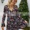 LAITE D2121  women v-neck casual dresses women floral printed summer dresses ladies mini dresses