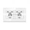 EU Standard Wall Power Plug adapter Socket ,16A Dual USB Electrical Double Outlet Switch 146mm*86mm,Glass Panel,White,110-250V