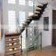 CBMMART home contemporary l-shaped glass railing wooden staircase design