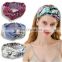 Fashion Flowers Wide Cotton Yoga Headband For Women With Button