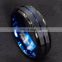 Luxury Titanium Ring For Men Surface Black Blue Groove Inside Blue Face Stainless Steel Ring
